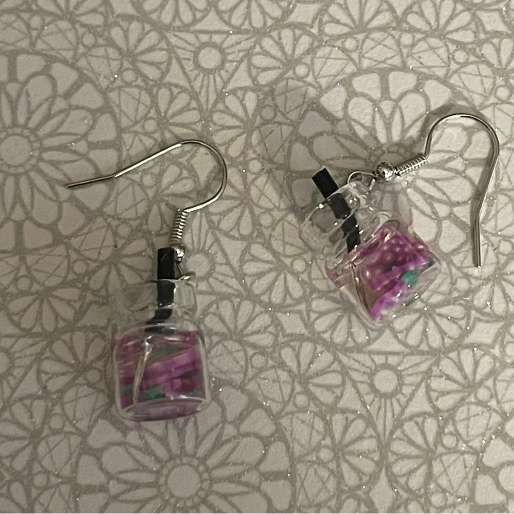 New Handmade Summer Fruity Grape Slice Glass S925 Sterling Silver Earrings - Picture 5 of 15